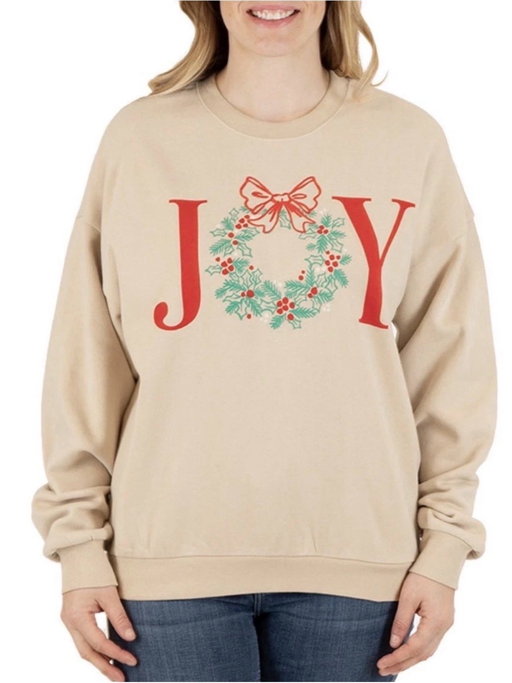 NWT State of Mine Graphic “JOY” Christmas Sweatshirt-Light Brown Oversized XL